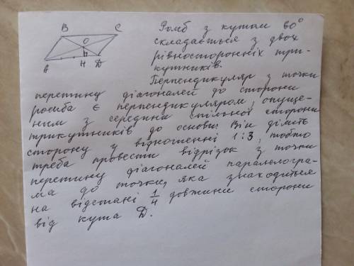 Паралелограм ABCD - проекція ромба з гострим кутом  60 при вершині А . Побудуйте проекцію перпендик