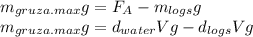 m_{gruza.max}g=F_{A}-m_{logs}g\\m_{gruza.max}g=d_{water}Vg-d_{logs}Vg