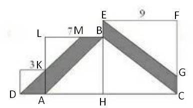   1.     На рисунке даны три ребра треугольника 3 см, 7 см, 9 см. Найдите площадь раскрашенной части