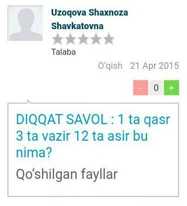 1 ta shoh 3 ta vazir 12 ta hizmatkor nima javopi​