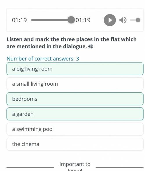 Describing places. Lesson 1 01:19 01:19 Listen and mark the three places in the flat which are menti