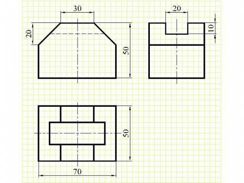 По заданным двум видам модели, (вид спереди и вид слева), построить третий вид, (вид сверху), нанест