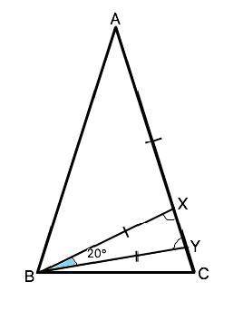 В треугольнике АВС стороны АВ и АС равны. На стороне АС взяли точки Х и Y так, что точка Х лежит меж
