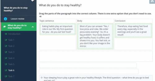 What do you do to stay healthy?Type the appropriate name of the paragraph part in the box. ​