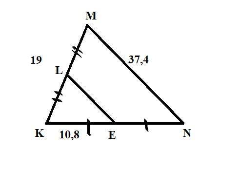 1. В треугольнике KMN отмечены точки L и E – середины KM и KN соответственно, при чем KM = 19 см, MN