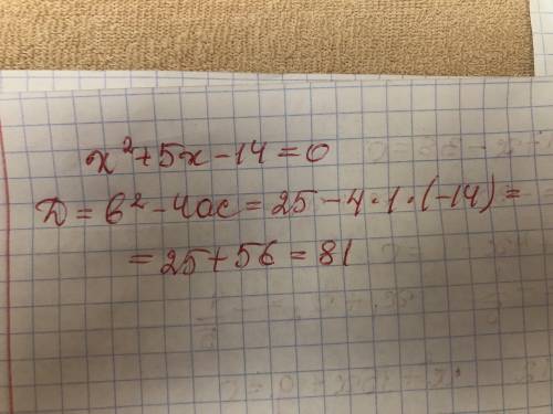 Вичислити дискрімінат : х² + 5х - 14 =0