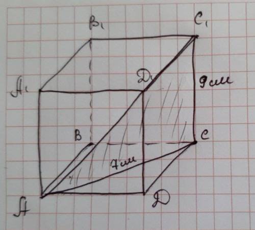 Висота правильної чотирикутної призми 9 см, а діагональ основи 7 см. Чому дорівнює діагональ призми?
