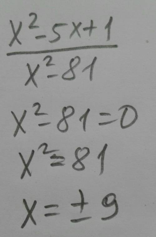 1. При каких значениях переменной, алгебраическая дробь ( x^2-5x+1)/(x^2-81) имеет смысл?​