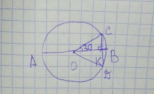3. В окружности с центром О проведен диаметр AB=8,4см, пересекающий хорду CD в точке К, причем К сер