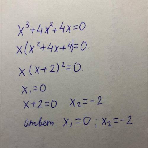 Найдите корни уровнения x^3+4x^2+4x=0​