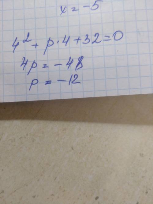 При каких значениях параметра p уравнение x*2+px+32=0 имеет корень, равный 4? (ответ округли до соты