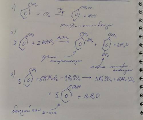 Для аренов, имеющих алкильные заместители, приведите реакции: а) хлорирования 1 моль С12 при освещен