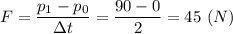 F = \dfrac{p_1 - p_0}{\Delta t} = \dfrac{90 - 0}{2} = 45~(N)