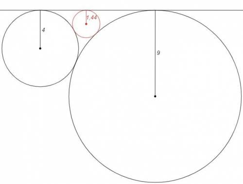 Две окружности радиусов 9 и 4 касаются внешним образом. Найдите радиусы окружностей, касающихся обеи