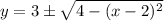 y = 3 \pm \sqrt{4 - (x - 2)^{2}}