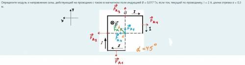 Определите модуль и направление силы, действующей на проводник с током в магнитном поле индукцией B
