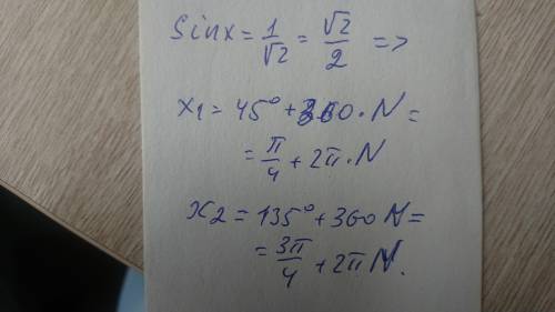 2. Реши тригонометрическое уравнение графически sin x,если x =1√2
