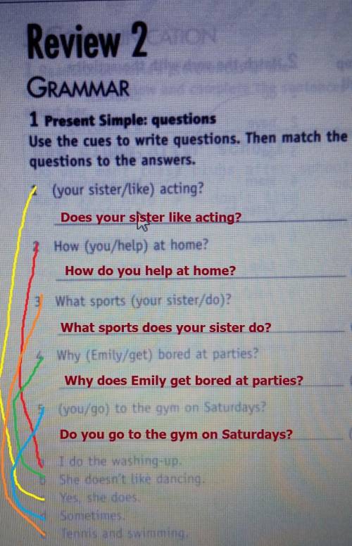1 Present Simple: questions Use the cues to write questions. Then match the questions to the answers