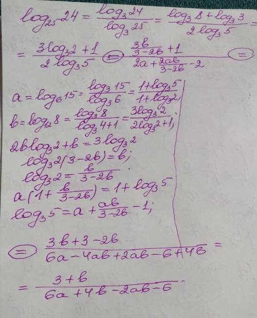 Найдите log25(24), если log6(15)=a, log12(8)=b