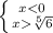 \left \{ {{x\sqrt[5]{6} }} \right.