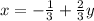 x = -\frac{1}{3} + \frac{2}{3}y