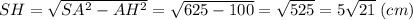 SH=\sqrt{SA^2-AH^2}=\sqrt{625-100}=\sqrt{525}=5\sqrt{21}\;(cm)