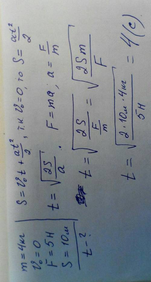 Тело массой 4 кг начинает двигаться из состояния покоя под действием постоянной силы 5 Н. Через како