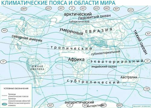 Нанесите на контурную карту материки и океаны (подпишите их), климатические пояса. Климатические поя