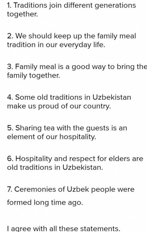 1) join/together/different/Traditions/generations. 2) We/everyday/keep/up/the family/should/meal/tra