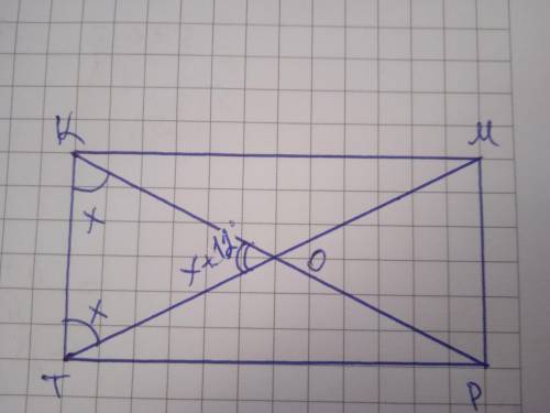 Знайдіть кут між меншою стороною і діагоналлю прямокутника якщо він на 12° менший за кут між діагона