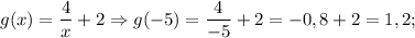 g(x)=\dfrac{4}{x}+2 \Rightarrow g(-5)=\dfrac{4}{-5}+2=-0,8+2=1,2;