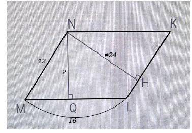 Найди высоту NQ параллелограмма MNKL, если его стороны ML и MNMN равны 16 и 12 см, соответственно, а