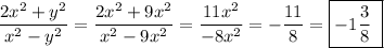 \dfrac{2x^2+y^2}{x^2-y^2}=\dfrac{2x^2+9x^2}{x^2-9x^2}=\dfrac{11x^2}{-8x^2}=-\dfrac{11}{8}=\boxed{-1\dfrac{3}{8}\ }