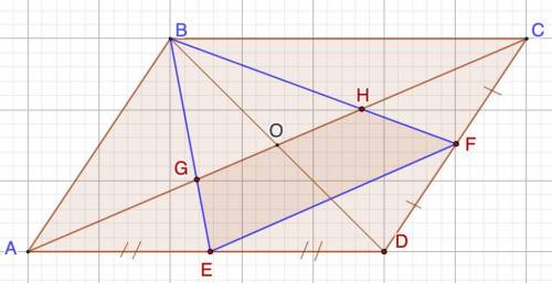 В параллелограмме ABCD точки E и F —- середины сторон AD и CD соответственно. Пусть G и H —- точки п
