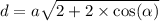 d = a \sqrt{2 + 2 \times \cos( \alpha ) }