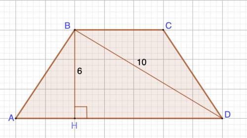 Решите В равнобедреенной трапеции диагональ равна 10см , а высота 6см. найдите площадь трапеции
