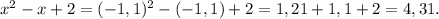 x^2-x+2=(-1,1)^2-(-1,1)+2=1,21+1,1+2=4,31.