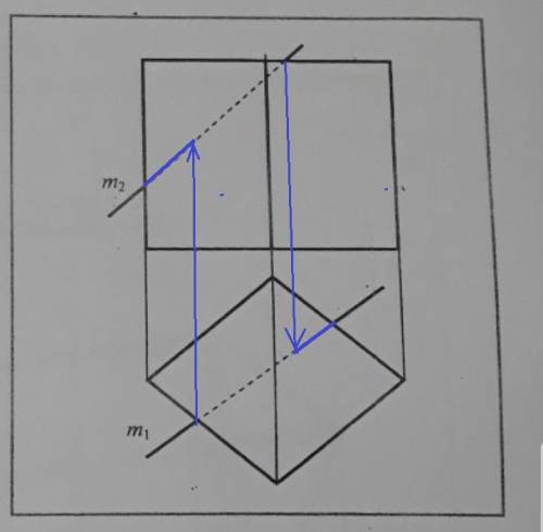 Начертательная геометрия . Вопрос: постройте точку пересечения прямой м с призмой