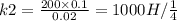 k2 = \frac{200 \times 0.1}{0.02} = 1000H/м