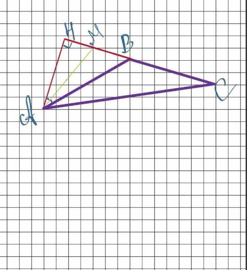в треугольнике ABC угол B тупой.Постройте отрезок AH высоту треугольника ABC,и отрезок AM биссектрис