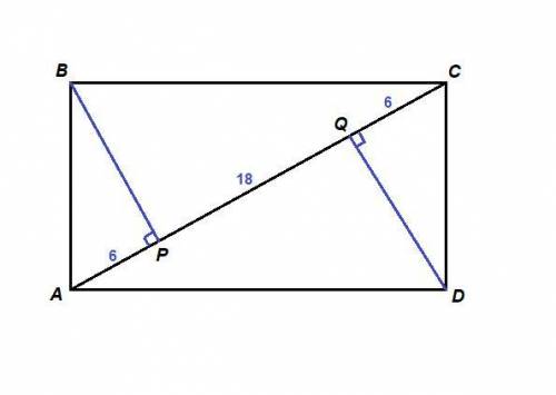 В прямоугольнике ABCD из вершин Ви D опущены перпендикуляры на диагональ АС. Эти перпендикуляры пере