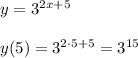 y=3^{2x+5}\\\\y(5)=3^{2\cdot 5+5}=3^{15}