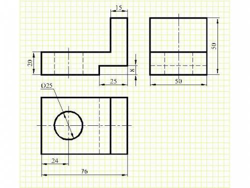 Постройте третий вид детали по двум данным. проставить размеры