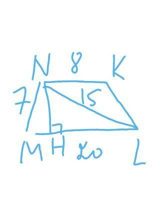 Дана трапеция MNKL, у которой MN=7, NL=15, ML=20. Найдите площадь данной трапеции, если