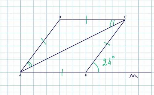 В ромбе ABCD проведена диагональ АС. Внешний угол при вершине D равен 24.Найди BCA