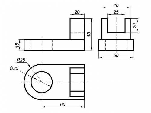 , начертить надо в 3 проекциях, вид спереди, вид сбоку, вид сверху