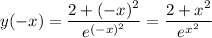 \displaystyle y(-x)=\frac{2+(-x)^2}{e^{(-x)^2}} =\frac{2+x^2}{e^{x^2}}