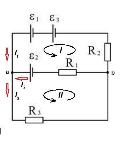 Электрическая цепь состоит из резисторов R1 = 1 Ом, R2 = 2 Ом и R3 = 3 Ом и источников с ЭДС 1 = 2