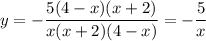 \displaystyle y=-\frac{5(4-x)(x+2)}{x(x+2)(4-x)}=-\frac{5}{x}