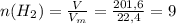 n(H_2)=\frac{V}{V_m} = \frac{201,6}{22,4} = 9